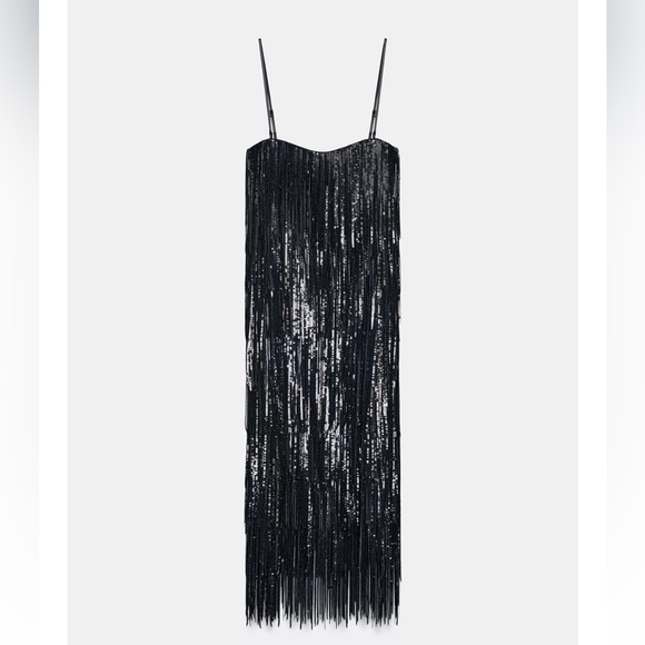 New ZARA LIMITED EDITION Sequin Fringe Midi Dress - Picture 6 of 9